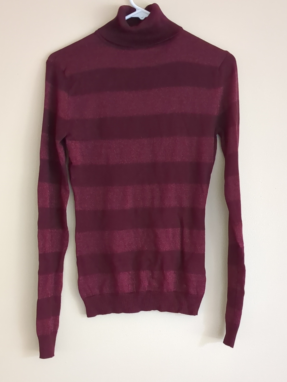 XS Venus Striped Metallic Threading Turtleneck Sweater